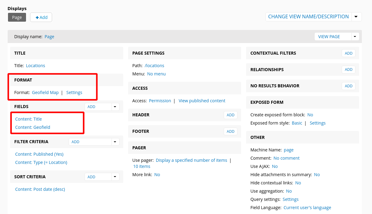 screenshot of settings for Views module